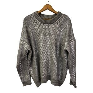 Central Park West Wool Angora Foil Metallic Cable Knit Oversized Sweater XS